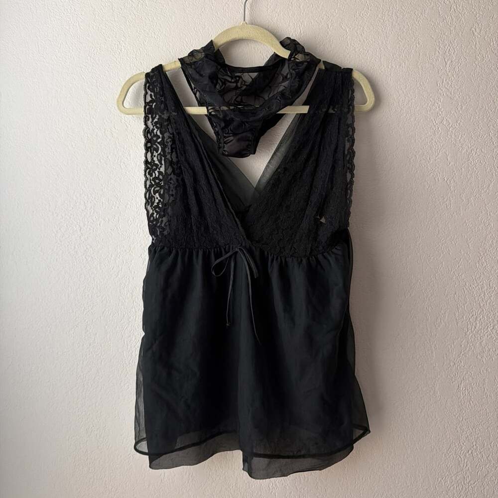 Vintage Gaymode black Nylon Lace Bust Baby Doll Nighty Lingerie M